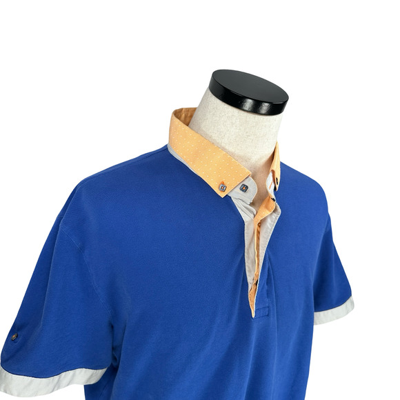 Maceoo Polo Shirt Men’s 3XL XXXL Blue Orange Cotton Performance Contrast Collar - Picture 2 of 10